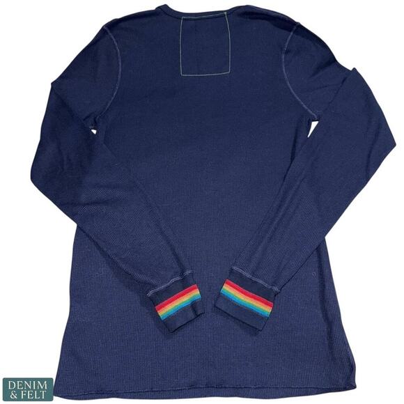 Aviator Nation Rainbow Waffle Thermal Lounge Set Base Layer Navy Pants & Top - Picture 4 of 16